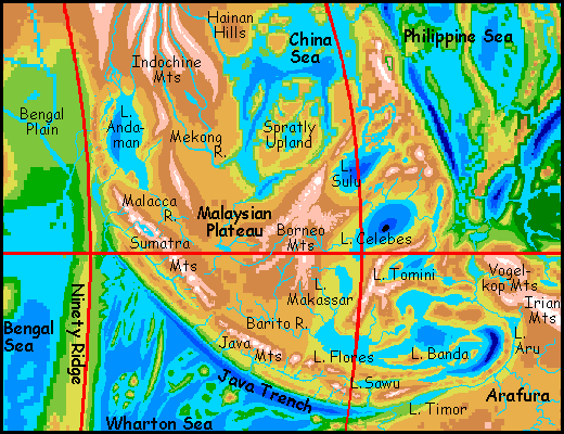 Map of the Javan Seas on Siphonia, a study of the Earth with 90% of its water drained away.