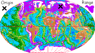 Distribution map of sentient mammoths on Siphonia, an alternate Earth with 90% of its water removed.