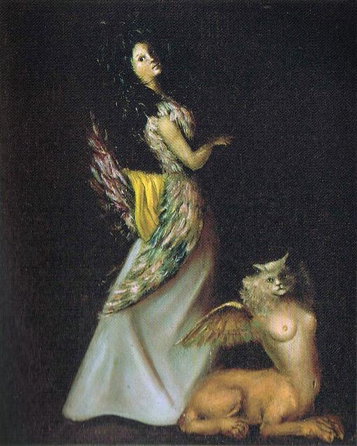 Autoritratto Con Chimera (Self-Portrait with Chimera) 1939 painting by Leonor Fini. Click to enlarge.
