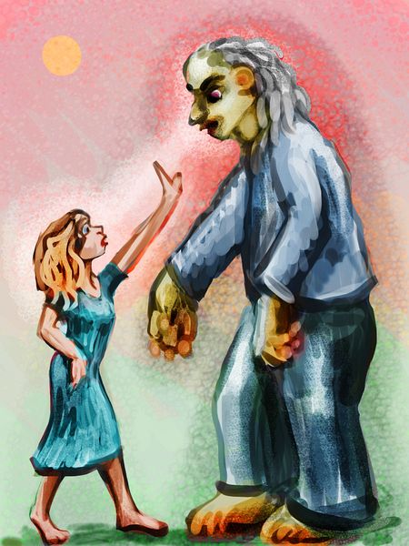 A Frankenstein monster hunts me. Dream sketch by Wayan; click to enlarge.