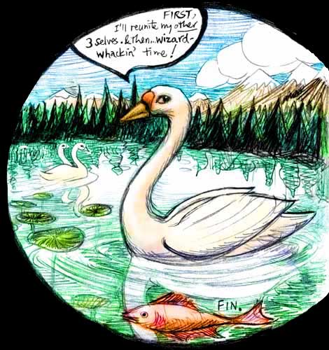 Sketch of a dream by Wayan: cursed by a wizard, turned to a swan, I find... I'm glad!