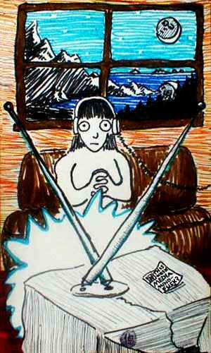 tarot card, the 2 of swords: a plugged-in media junkie