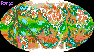 Distribution map of an intelligent species called arthom native to Tharn, a dry thin-aired world