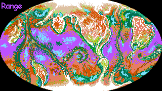 Distribution map of an intelligent feline centauroid species called centahs, native to Tharn, a dry thin-aired world