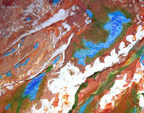 central Dejah Upland: the Koom Sea on right, Lake Omchatta on left, Grooka Valley, lower right; Dejah is on Tharn, a dry, rather Martian world-model