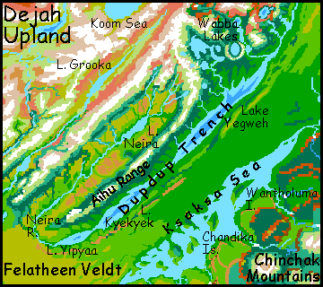 Map of equatorial Dupdup Trench on Tharn, a mostly dry Marslike world-model.