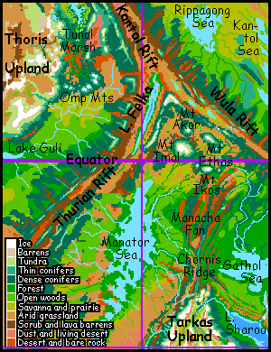 Map of the Tars Triangle region, on Tharn, a dry, rather Martian world-model.