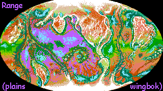 Distribution map of a semi-intelligent species called plains wingbok, native to Tharn, a dry thin-aired world