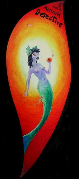 Leaf-shaped painting of me as a mermaid detective. Click to enlarge.