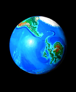 Orbital view of Seapole, a climatologically alternate Earth. Click to enlarge.
