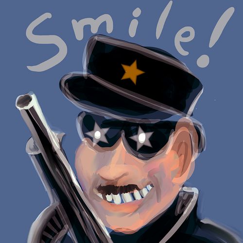 Smiling fascist. Dream sketch by Wayan. Click to enlarge.