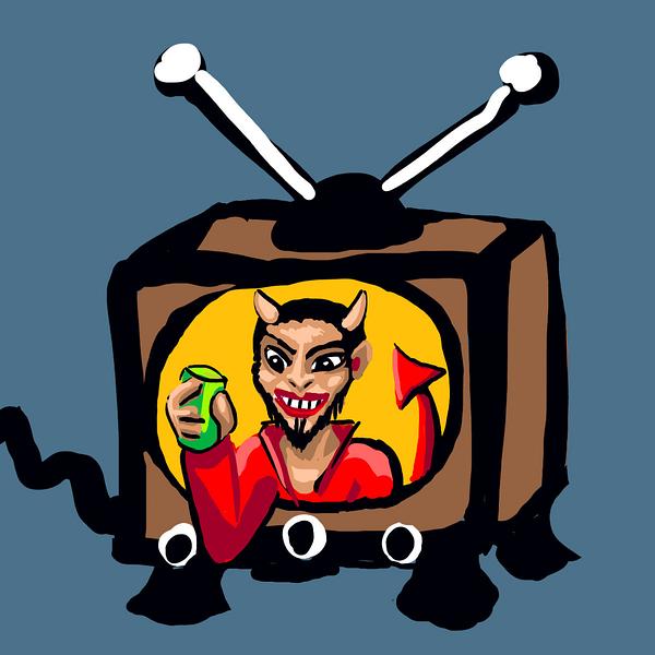 TV possessed by a devil. Dream sketch by Wayan.