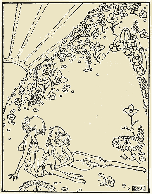 Two fairies: ink sketch by Dorothy Lathrop. Click to enlarge.