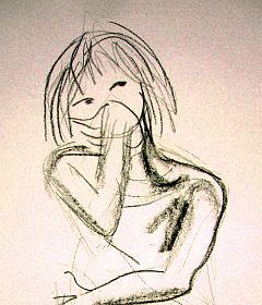Skeptical girl in my dream; ink sketch by Wayan