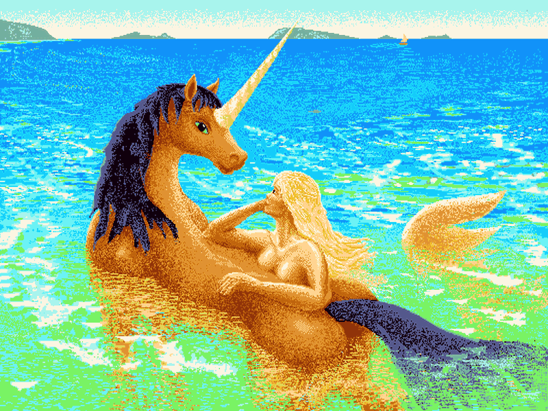 Unicorn wading in the sea meets mermaid