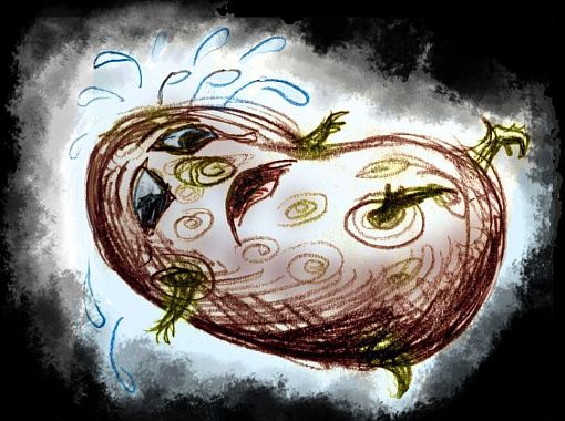 Sad, anxious potato; dream sketch by Wayan.