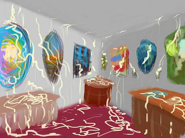 Lotion splattered all over art studio; dream sketch by Wayan.