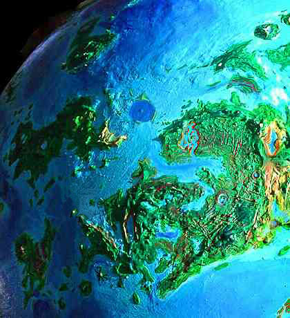 Orbital photo of Hestia Rupes and Manatum (the Scorpion's Jaws), on Venus after terraforming.