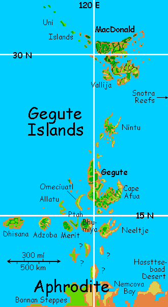Map of Gegute Islands in the Niobe Ocean, on Venus after terraforming