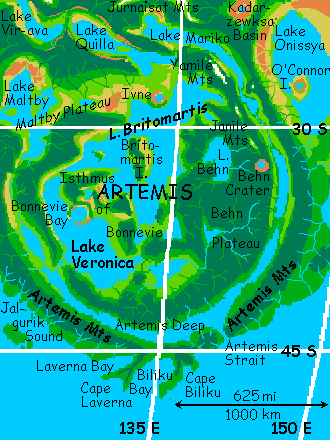 Venus after terraforming: map of Artemis region