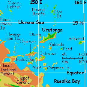 Map of the Urutonga Islands north of central Aphrodite on Venus after terraforming.