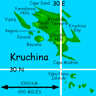 Map of Kruchina, Eistla region of Venus, after terraforming.