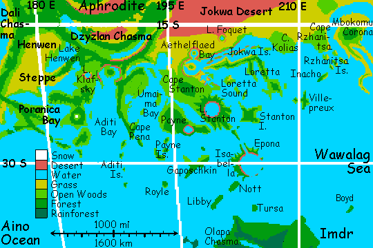 Map of islands in the Aino Sea between southeast Aphrodite and Imdr, on terraformed Venus.
