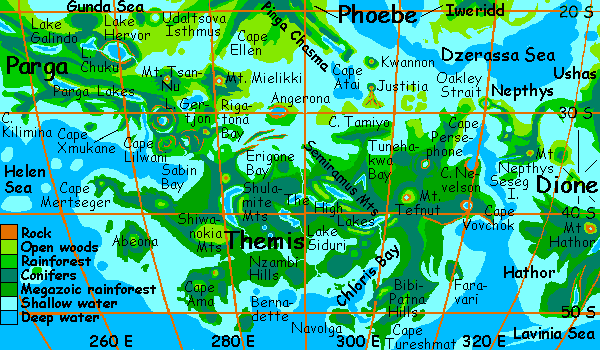 Map of Themis, on Venus, after terraforming