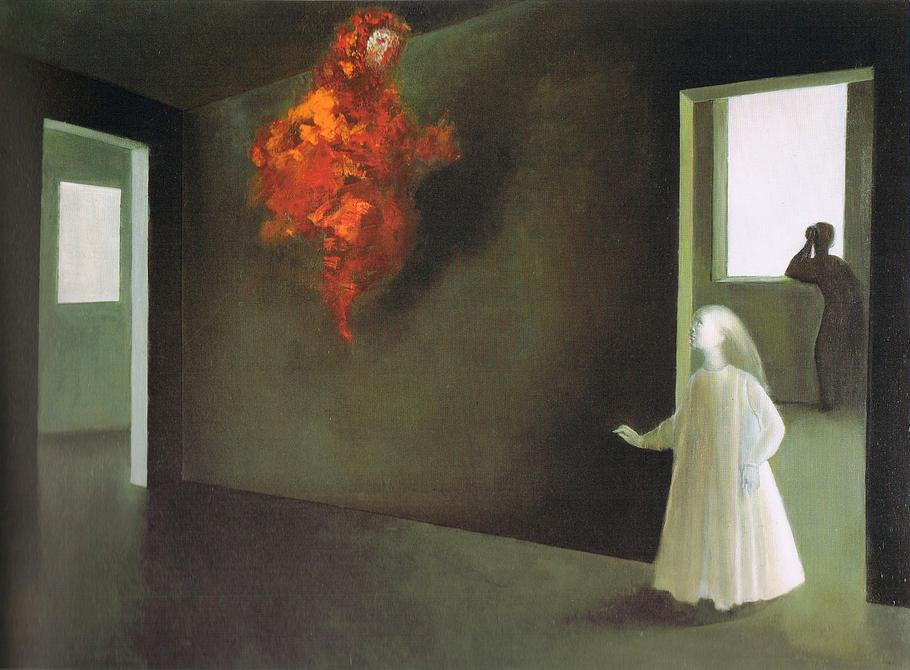 Vision Rouge (Red Apparition), 1984 painting by Leonor Fini. Click to enlarge.