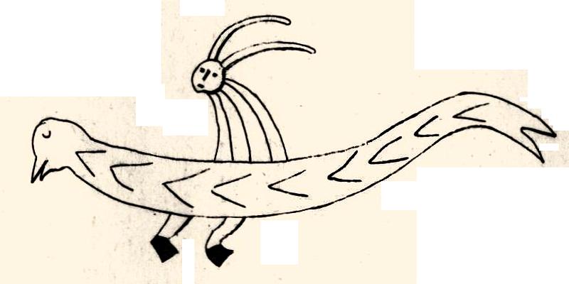 Riding a flying fish-bird-horse; dream sketch by Catherine Wabose.