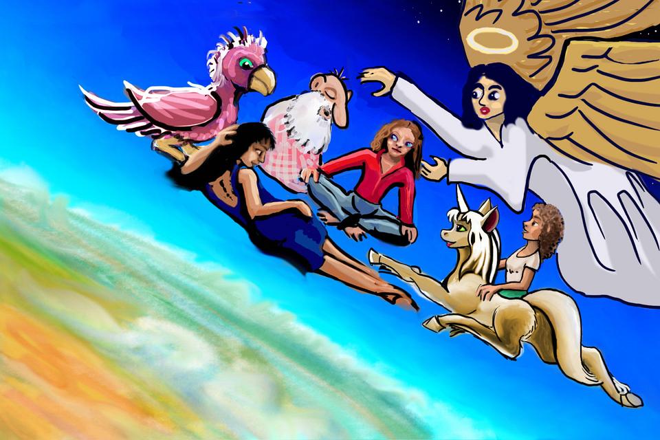 A class of newlydeads floats above Earth. Dream sketch by Wayan.