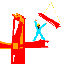 sketch of a dream: a woman steering a mid-air girder