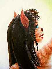 Painting of catgirl's head, profile, looking sidelong at us; click to enlarge